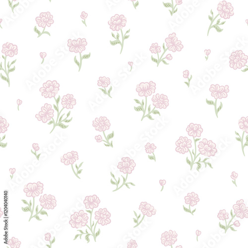 Beautiful pink cute small roses flowers seamless pattern for girl, ditsy fashion fabric print. Vector illustration