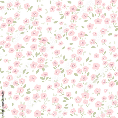 Beautiful pink cute small abstract rose flowers seamless pattern for girl, fashion fabric print of ditsy naive style. Vector illustration