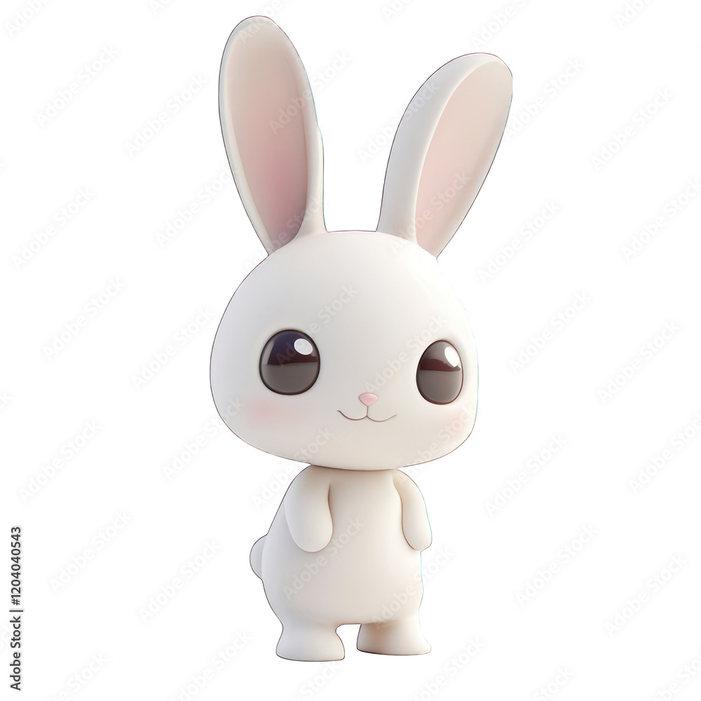 Obraz premium White Cute 3D chibi bunny isolated on transparent background