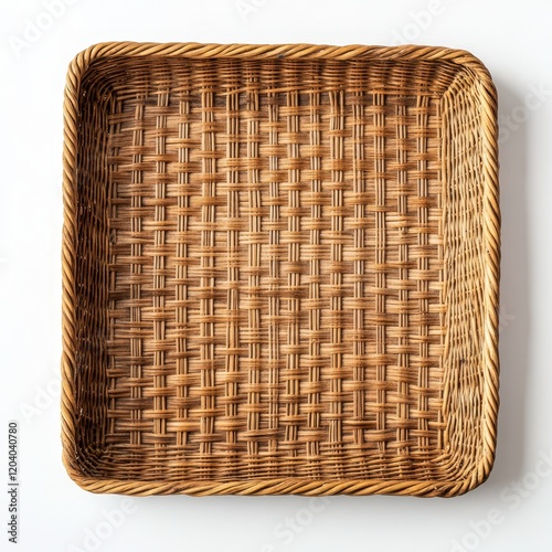 Empty square wicker basket on white background. photo