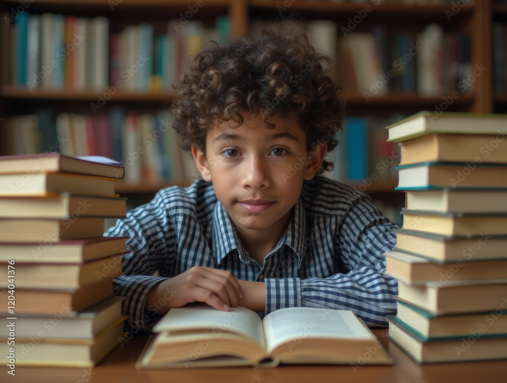 A focused student surrounded by stacks of textbooks, illustrating dedication to education and intense study in a scholarly environment A focused student surrounded by stacks of textbooks, illustrating dedication to education and intense study in a scholarly environment