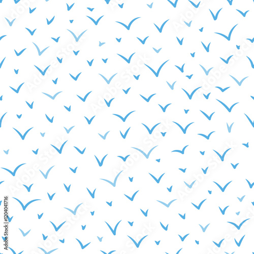 Fashion seamless pattern with a cute small birds silhouette for fabric print, textiles, home decor and clothes of blue colors style. Vector illustration