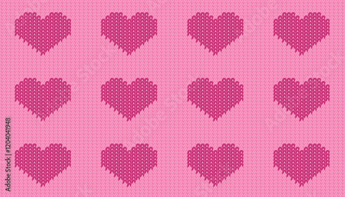Pastel pink hearts of embroidery pretty style, St. Valentine decoration, love story, romantic vibe. Cute seamless pattern for fashion, home decor, plaid and stationary. Vector illustration