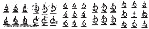 set of microscope silhouette vector icons