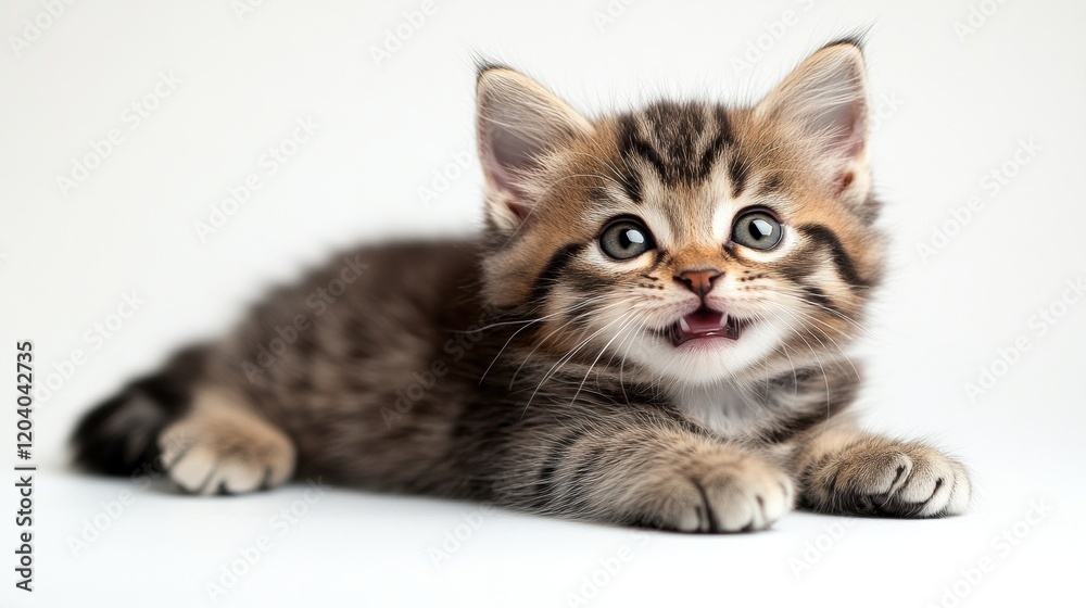 Adorable Kitten with Striped Fur and Playful Expression in Studio Adorable Kitten with Striped Fur and Playful Expression in Studio