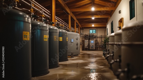 Industrial Interior View of Water Treatment Facility with Equipment