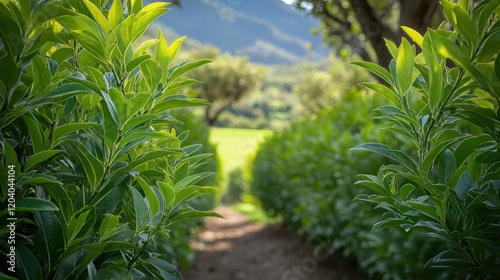 Wallpaper Mural Lush Green Pathway Surrounded by Vibrant Leafy Foliage in Nature Torontodigital.ca