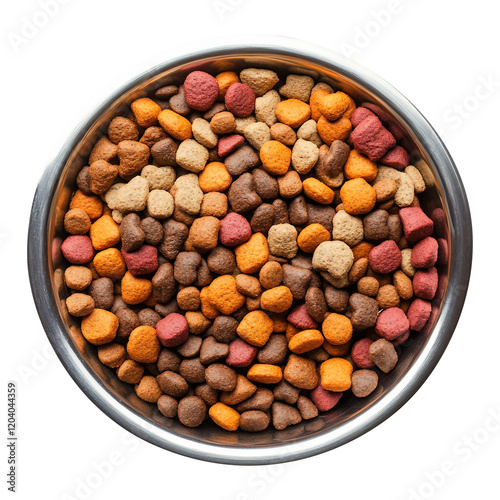 Dry pet foods on bowl isolated on transparent background remove PNG, clipping path