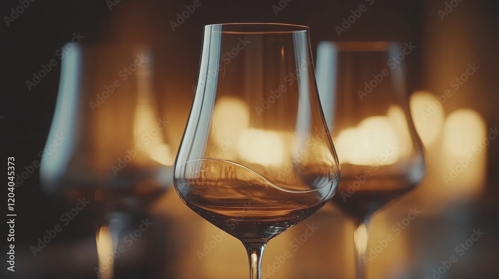 Elegant Wine Glasses with Soft Glow of Candlelight in Background