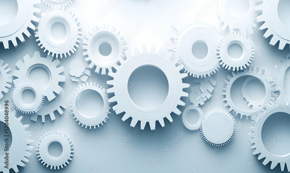Interlocking white gears on a light blue background, representing teamwork, mechanics, and complex systems. Interlocking white gears on a light blue background, representing teamwork, mechanics, and complex systems.