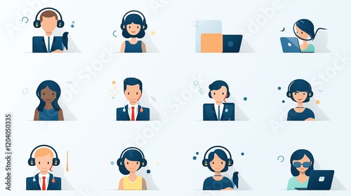 Diverse group of professionals engaged in various tasks in a modern workspace setting