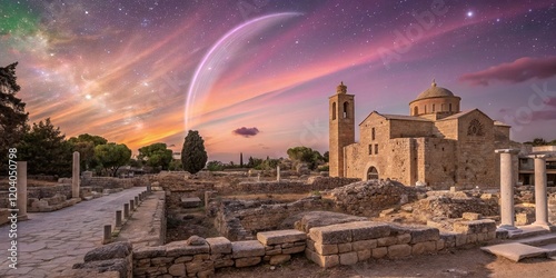 Surreal Sunset over Paphos' Chrysopolitissa Basilica Ruins, Cyprus photo