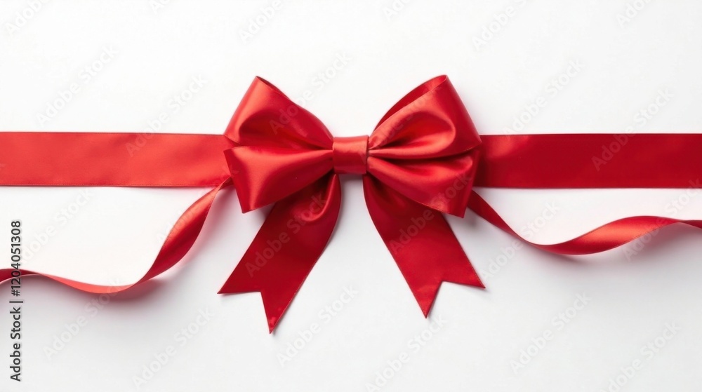 A Festive Red Satin Ribbon Bow on a Plain White Background, Perfect for Holiday or Celebration Designs A Festive Red Satin Ribbon Bow on a Plain White Background, Perfect for Holiday or Celebration Designs