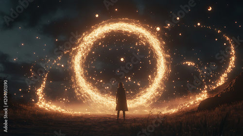 A celestial oracle forecasting the alignment of glowing planets in a cosmic dance. (3)