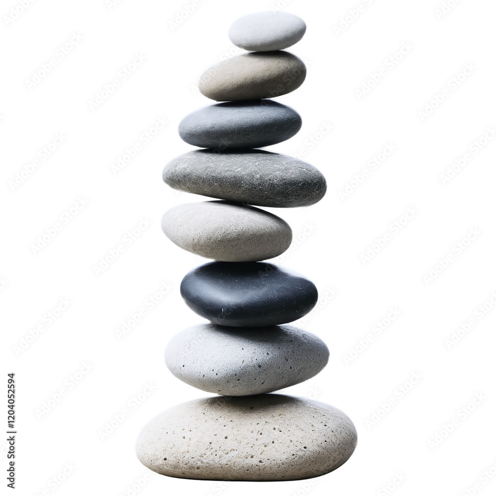 Zen Stones Balanced Pile isolated on transparent background