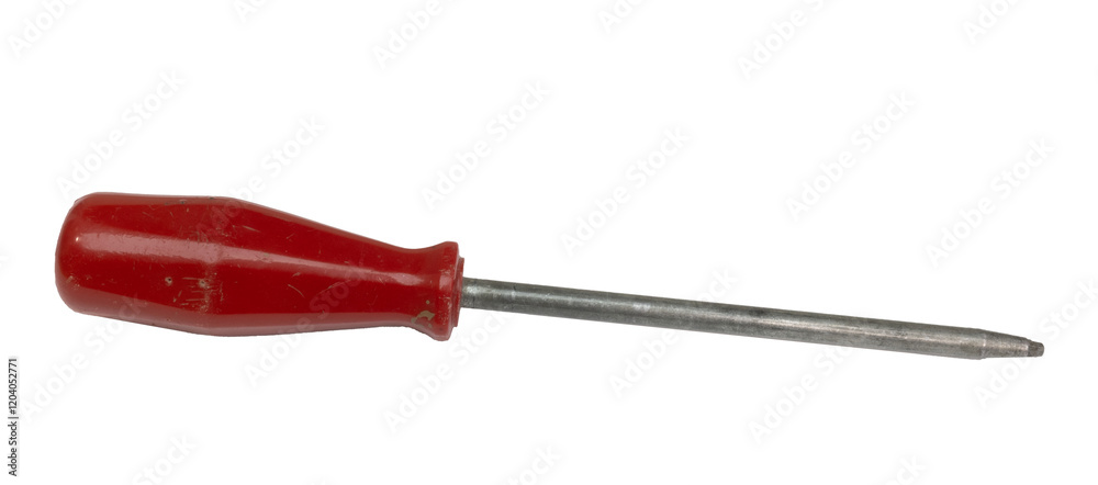 Old isolated square Robertson screwdriver with red handle many scratches
Old isolated square Robertson screwdriver with red handle many scratches