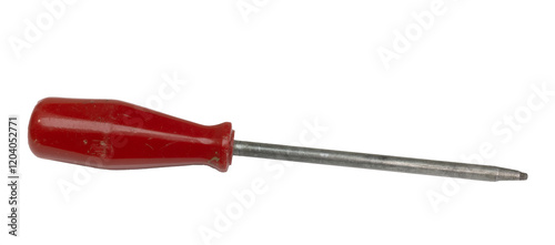 Old isolated square Robertson screwdriver with red handle many scratches
 photo