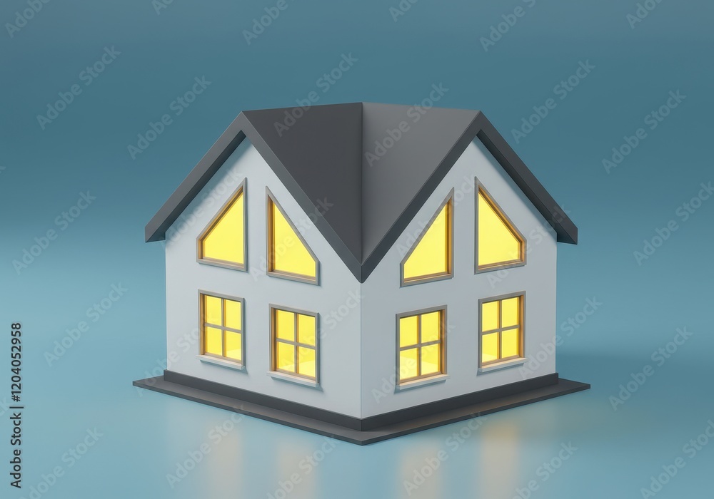 A 3D illustration of a cozy, modern white house with large windows and a gray roof A 3D illustration of a cozy, modern white house with large windows and a gray roof