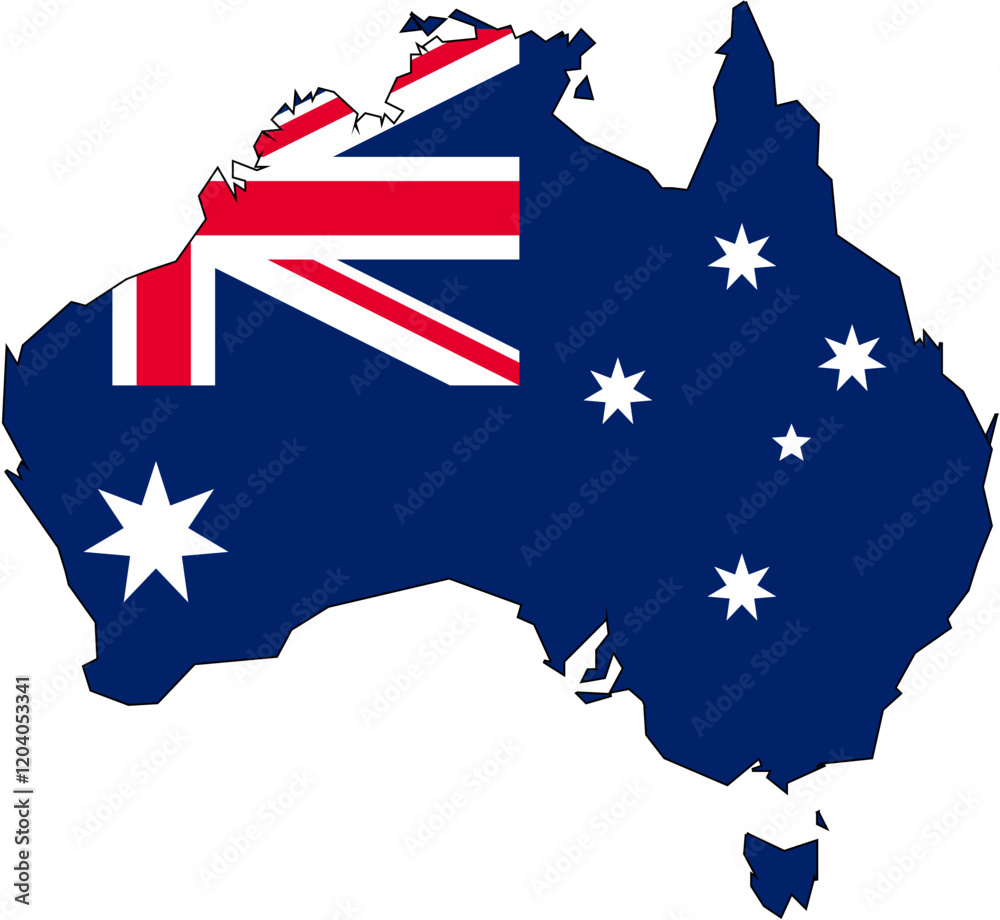 Map of Australia with Flag Overlay Map of Australia with Flag Overlay