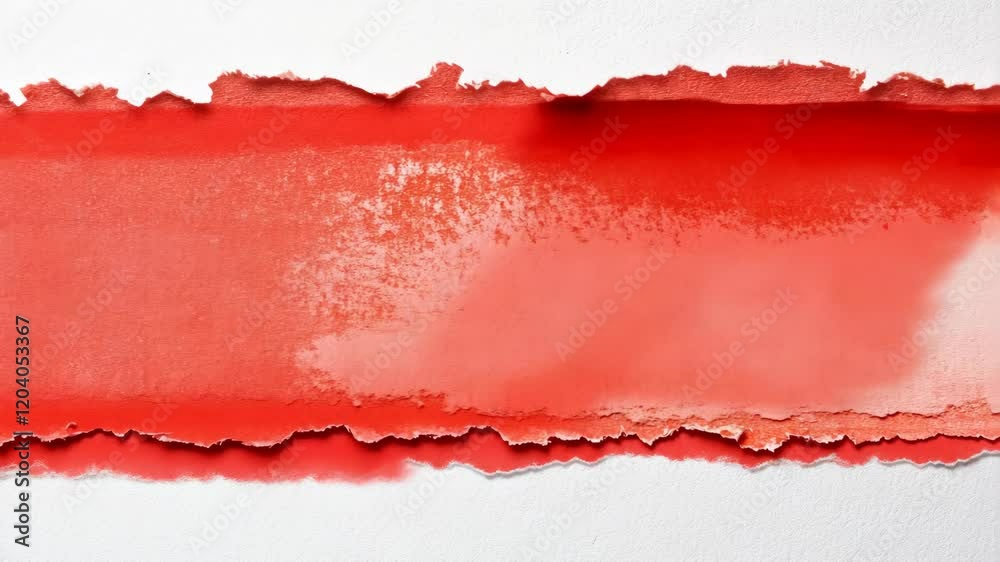 Bright red watercolor paper with torn edges showcases an artistic exploration of color and texture in studio lighting