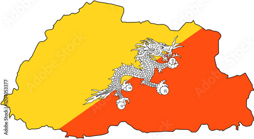 Map of Bhutan with Flag Overlay