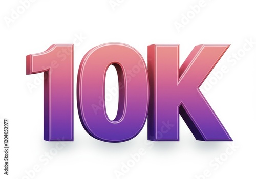A 3D illustration of the bold 10K text in a sleek metallic gradient, transitioning from soft pink to purple