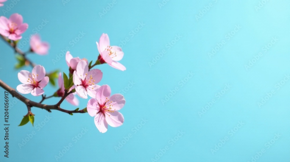 Naklejka premium Delicate Pink Blossoms Against a Vibrant Sky Background, Perfect for Springtime Designs and Projects