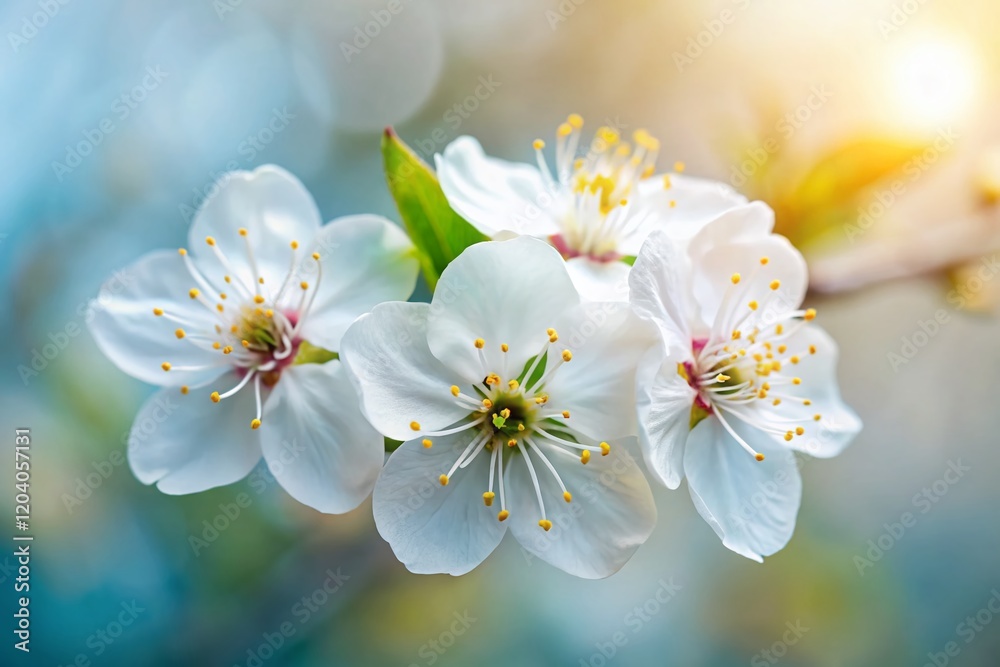 Three Delicate White Spring Blossoms, Copy Space, Right Composition Three Delicate White Spring Blossoms, Copy Space, Right Composition