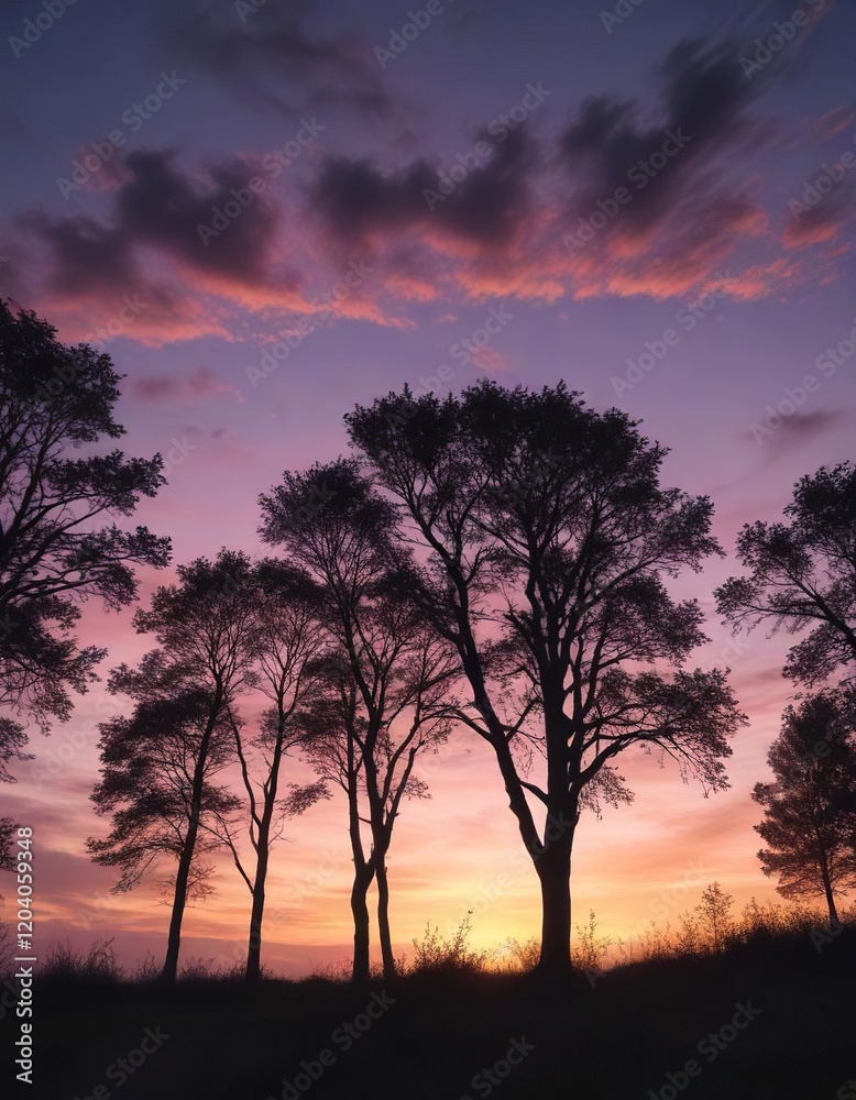 Silhouette of trees against a stunning twilight sky, landscape, twilight Silhouette of trees against a stunning twilight sky, landscape, twilight