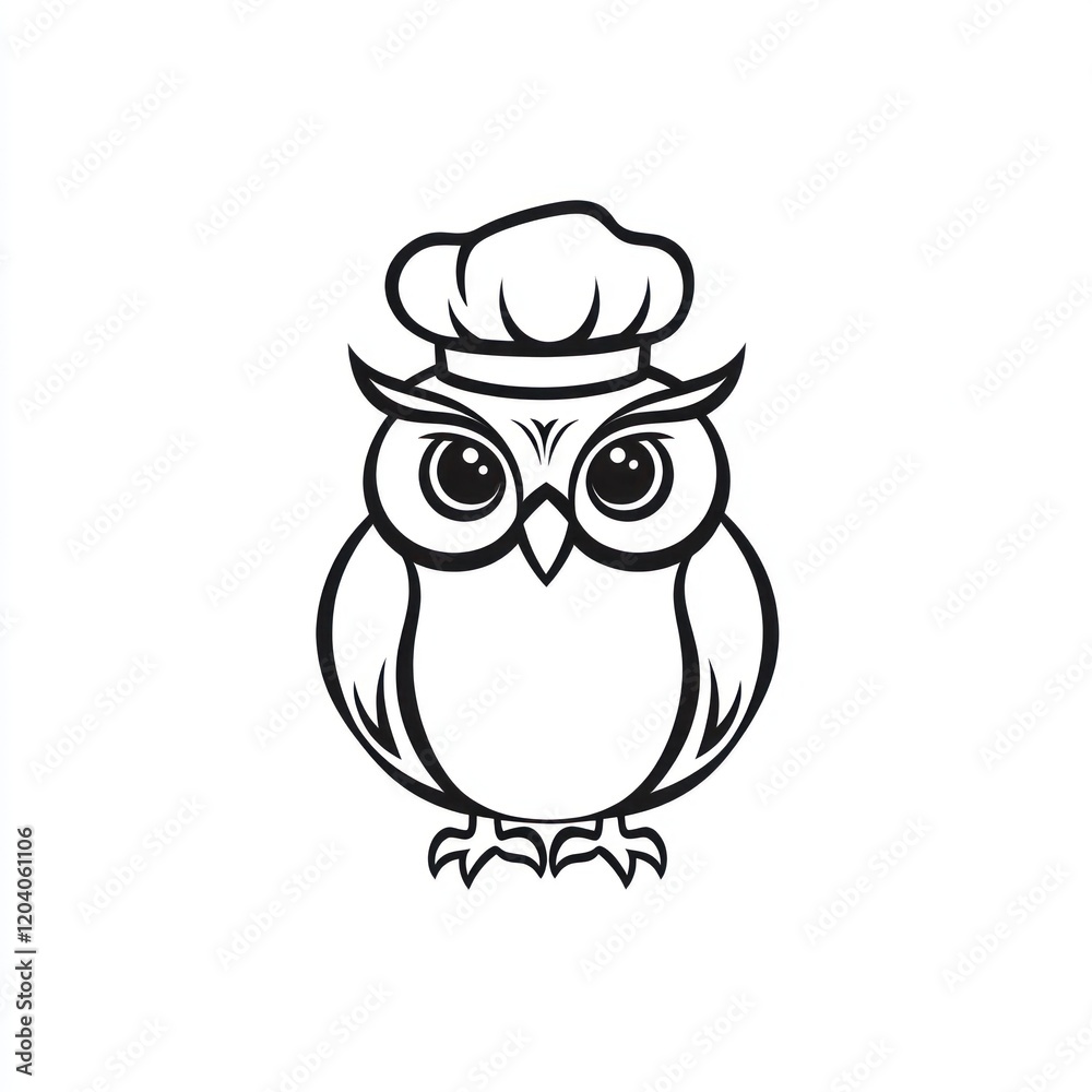 Fototapeta premium Owl chef cooking; white background; restaurant logo