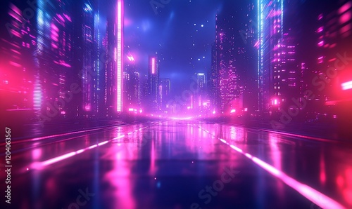 Wallpaper Mural Neon city night street, futuristic cityscape, vibrant reflections, background, digital art Torontodigital.ca