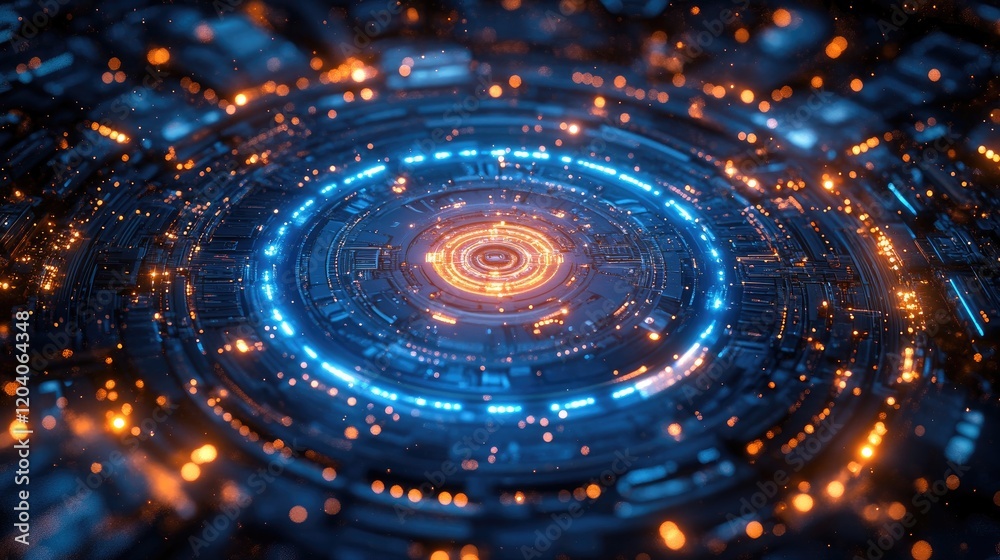 Futuristic abstract digital circular pattern with glowing lights and particles in a tech-inspired design Futuristic abstract digital circular pattern with glowing lights and particles in a tech-inspired design