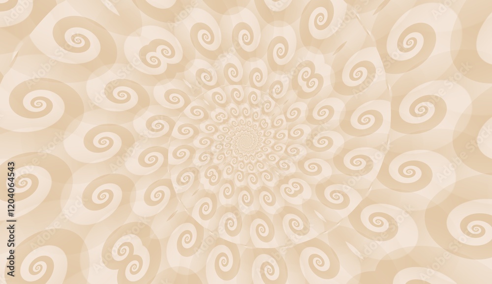 An abstract beige background featuring swirling spiral motifs radiating outward like petals. The soft gradients and flowing shapes create a dynamic yet calming design, ideal for artistic and decorativ