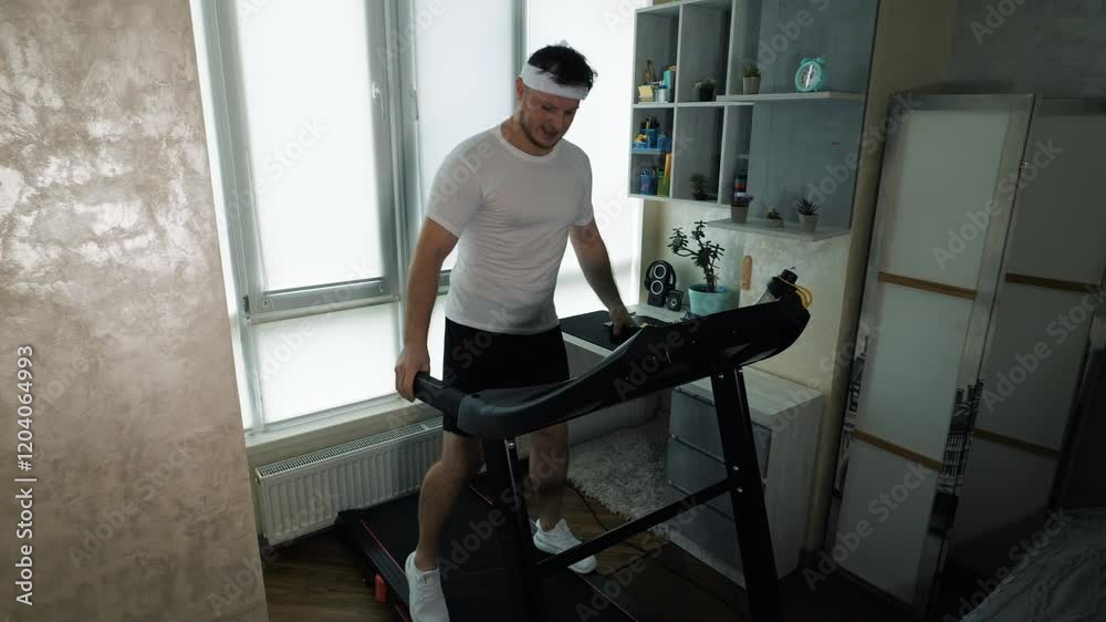 Cardio Athlete warming up during training, warming up on a treadmill. slow motion Cardio Athlete warming up during training, warming up on a treadmill. slow motion