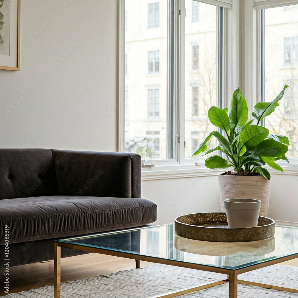 modern living room with sofa. A living room with a couch, coffee table, and potted plant. modern living room with sofa. A living room with a couch, coffee table, and potted plant.
