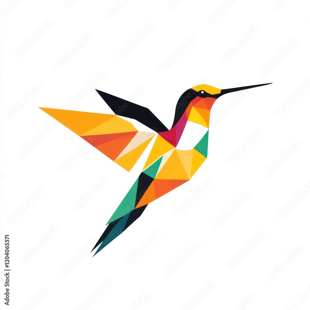 Obraz premium Colorful geometric hummingbird in flight