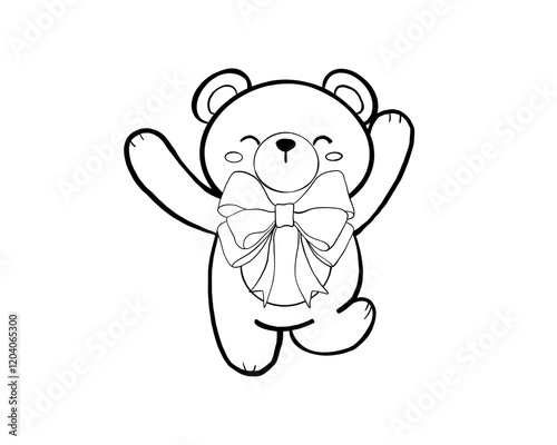 Hand draw ribbons with cute bear Kawaii cute doodle Outline Simple