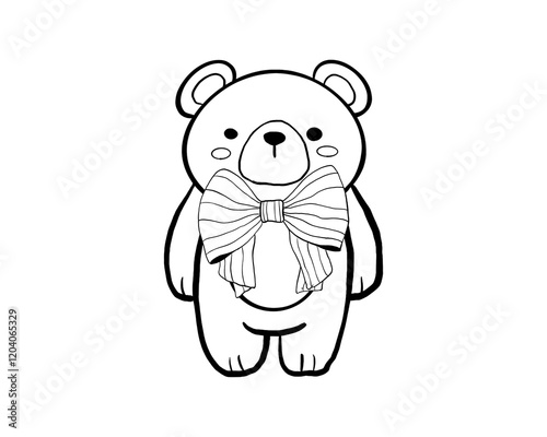 Hand draw ribbons with cute bear Kawaii cute doodle Outline Simple