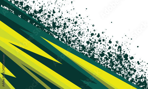 Abstract yellow green geometric stripes modern racing background with grunge brush strokes