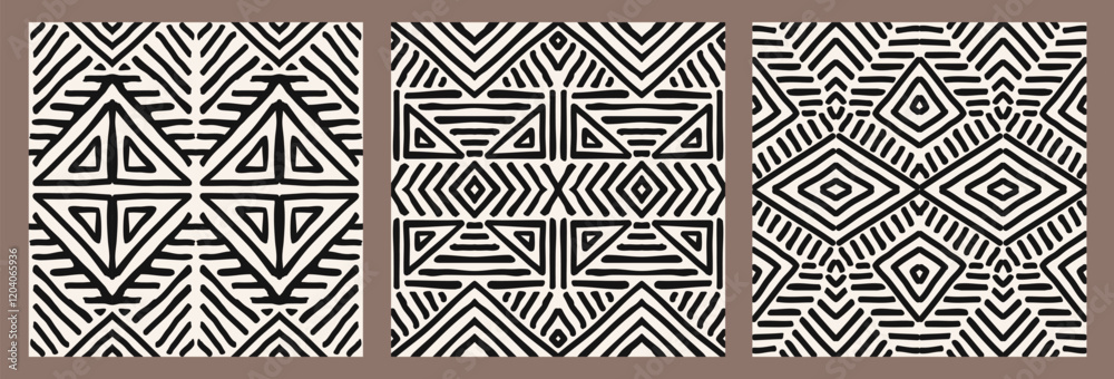 Set of hand drawn Batik seamless patterns. Geometric doodle abstract illustration in black and white, wallpaper. Tribal ethnic vector texture. Aztec style. Folk embroidery. Indian, African rug, tile. Set of hand drawn Batik seamless patterns. Geometric doodle abstract illustration in black and white, wallpaper. Tribal ethnic vector texture. Aztec style. Folk embroidery. Indian, African rug, tile.