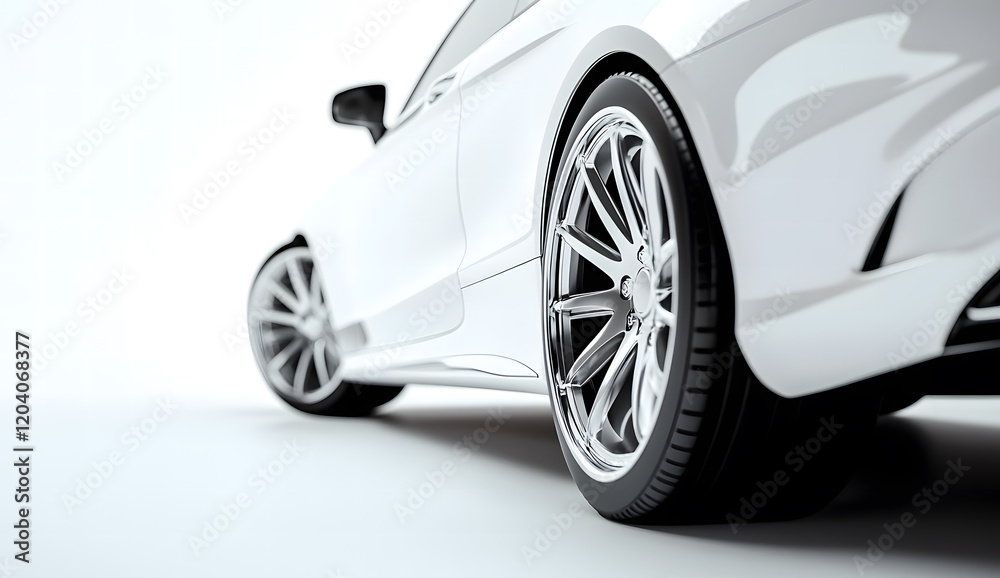 Luxury White Sports Car Close-Up with Polished Alloy Wheels Luxury White Sports Car Close-Up with Polished Alloy Wheels