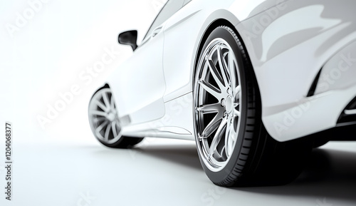 Luxury White Sports Car Close-Up with Polished Alloy Wheels