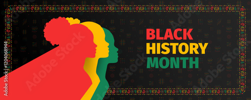 Celebrate black history month with vibrant vector templates for poster, banner, and social media post. Honor african american heritage cultural with black geometric cultural pattern background.