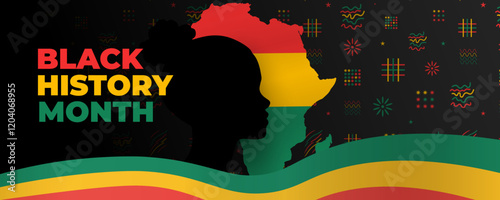 Celebrate black history month with vibrant vector templates for poster, banner, and social media post. Honor african american heritage cultural with black geometric cultural pattern background.