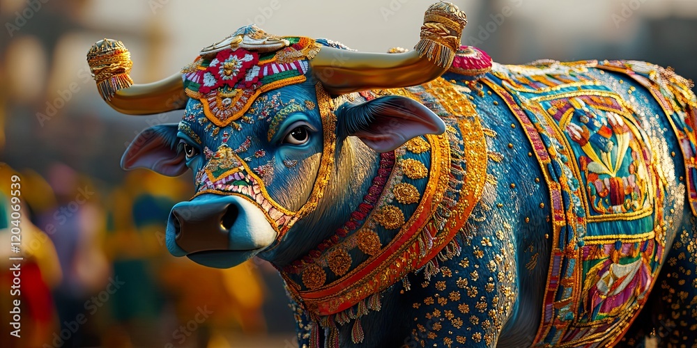 Naklejka premium Decorated Bull Nandi for Shivratri Festival Procession