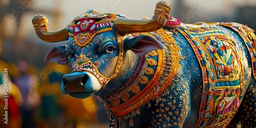 Decorated Bull Nandi for Shivratri Festival Procession photo