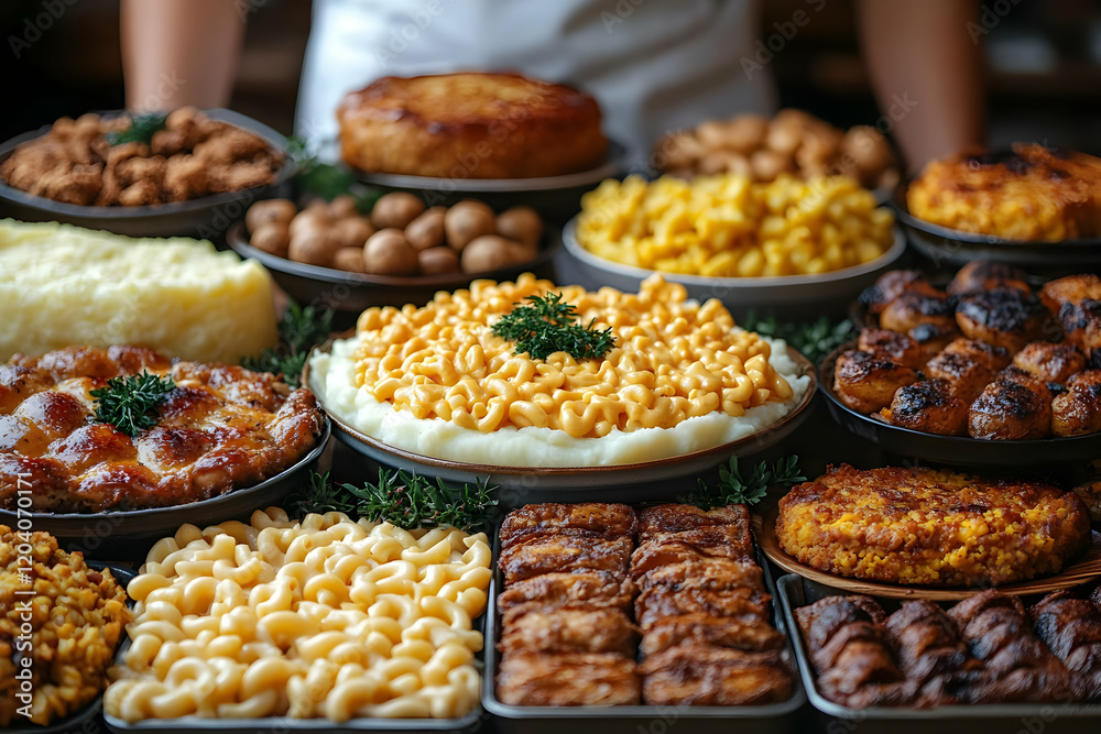 A Bountiful Spread of Holiday Dishes: Mashed Potatoes, Mac and Cheese, Meatballs, and More A Bountiful Spread of Holiday Dishes: Mashed Potatoes, Mac and Cheese, Meatballs, and More