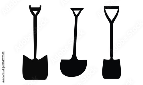 Shovel icon, vector, outline, silhouette, illustration, isolated on white background