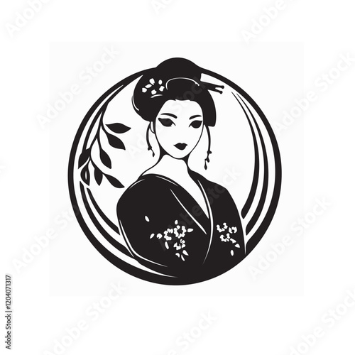 Japanese Girl In Traditional Clothes Stock Vectors and Vector Art isolated on white background.