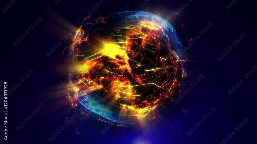 Abstraction of cosmic energy.  The sphere, permeated with threads of energy, emits light, creating a unique atmosphere of space.
